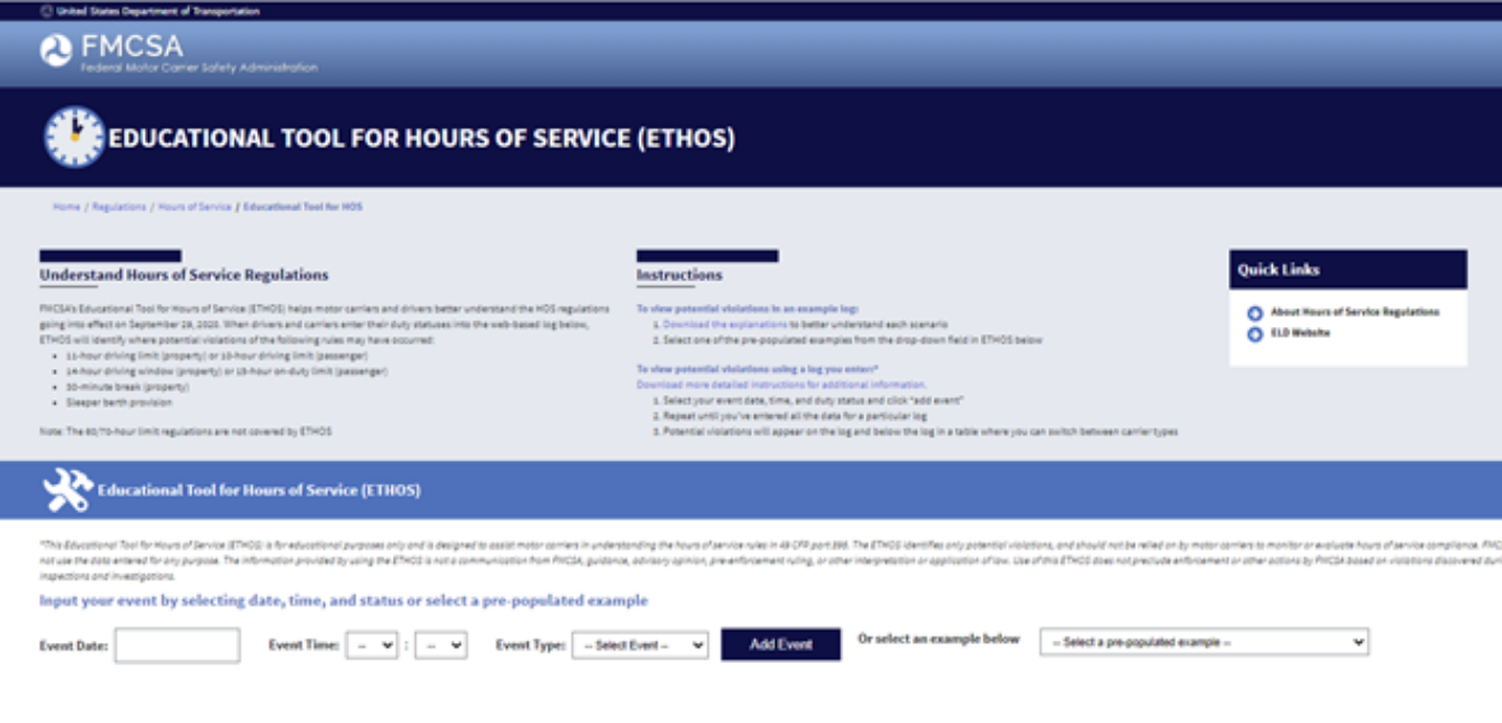 FMCSA released Educational tool for HOS (ETHOS)