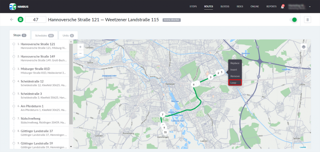 Transit+ loop map
